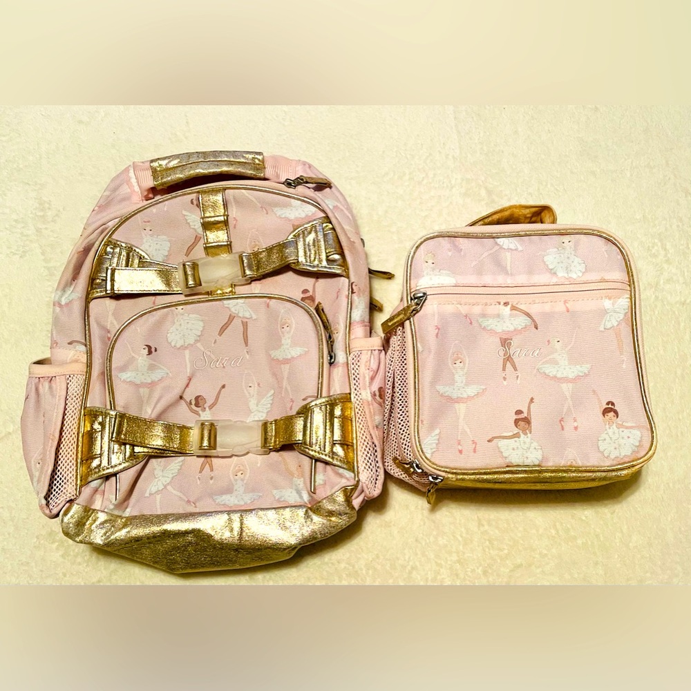 Pottery Barn Kids Mackenzie Blush Romantic Ballerina Backpack & Lunchbox Bundle